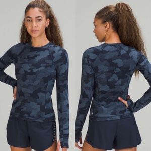 Lululemon Its Rulu Run Long Sleeve Shirt Camo Jacquard Iron Blue